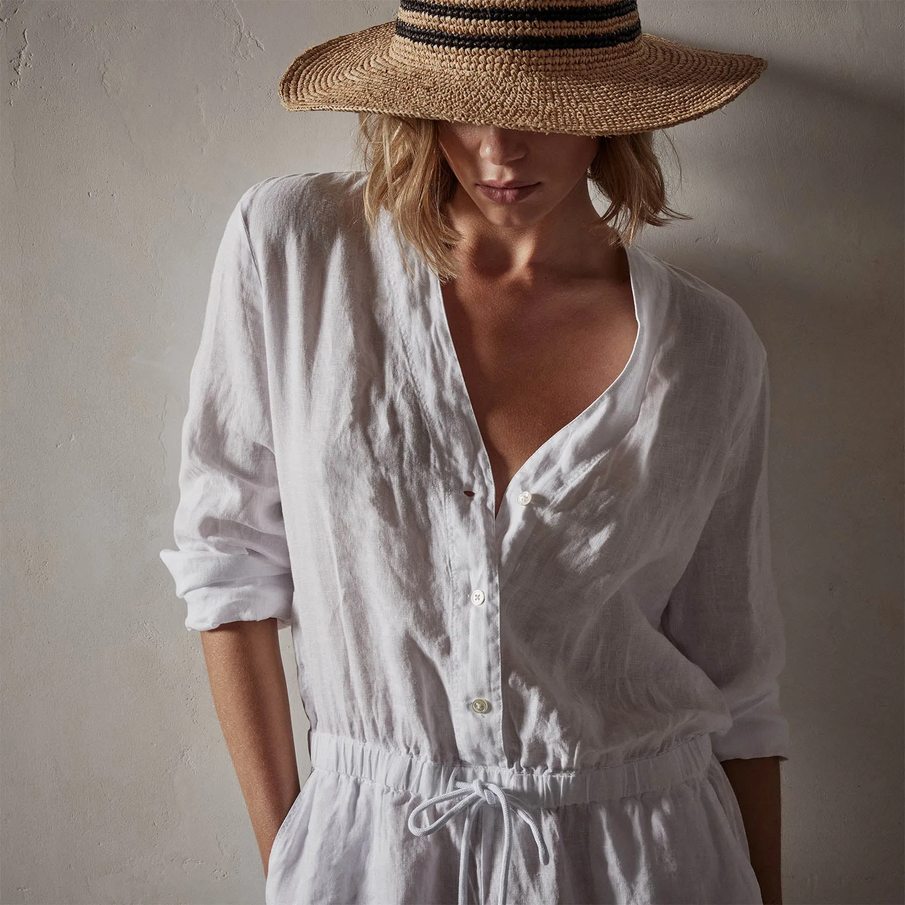 Lightweight Linen Romper - White