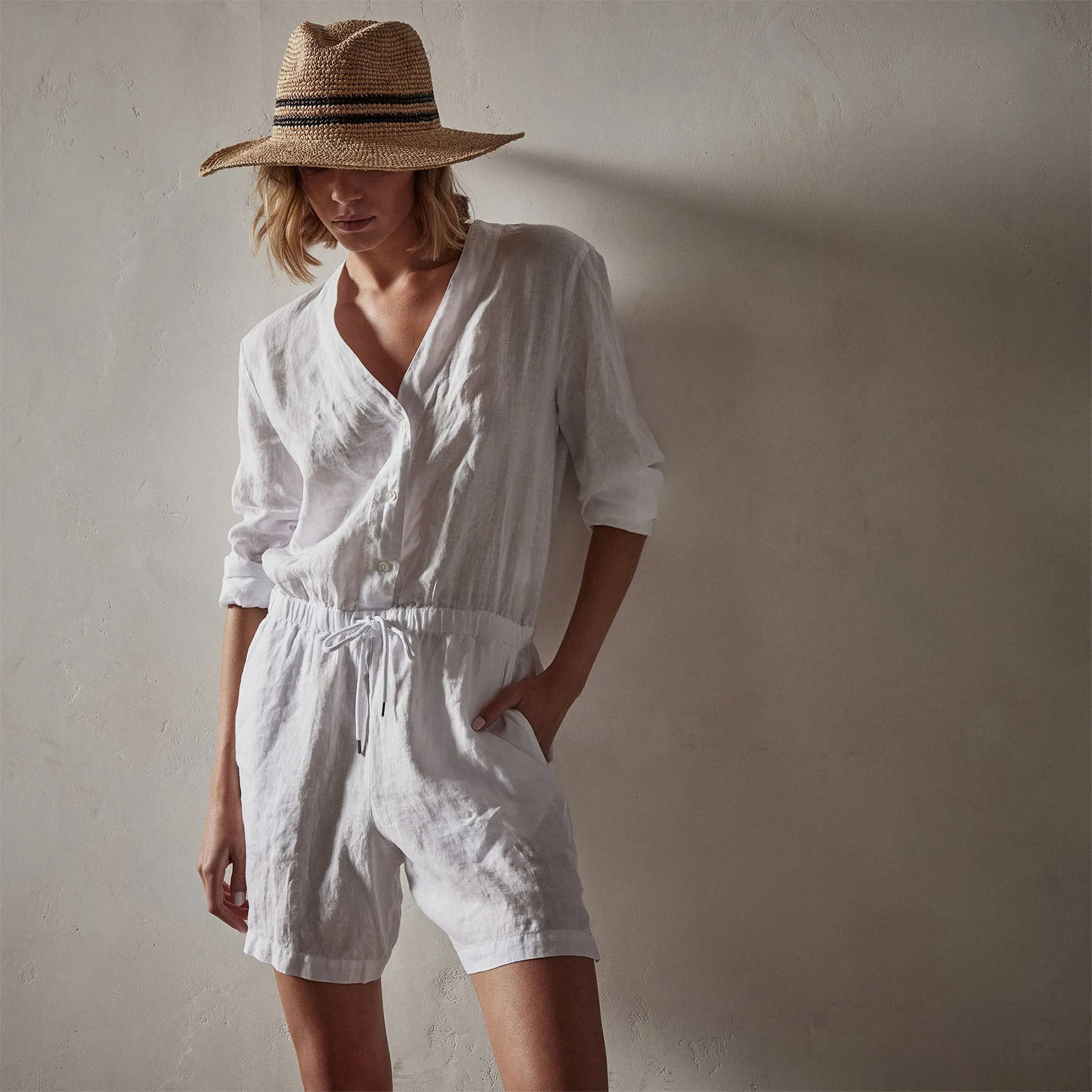 Lightweight Linen Romper - White