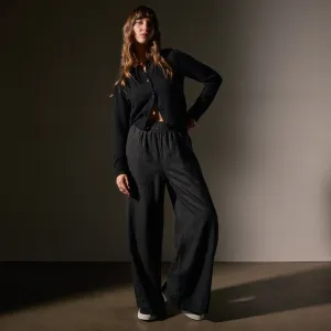 Lightweight Linen Wide Leg Pant - Black