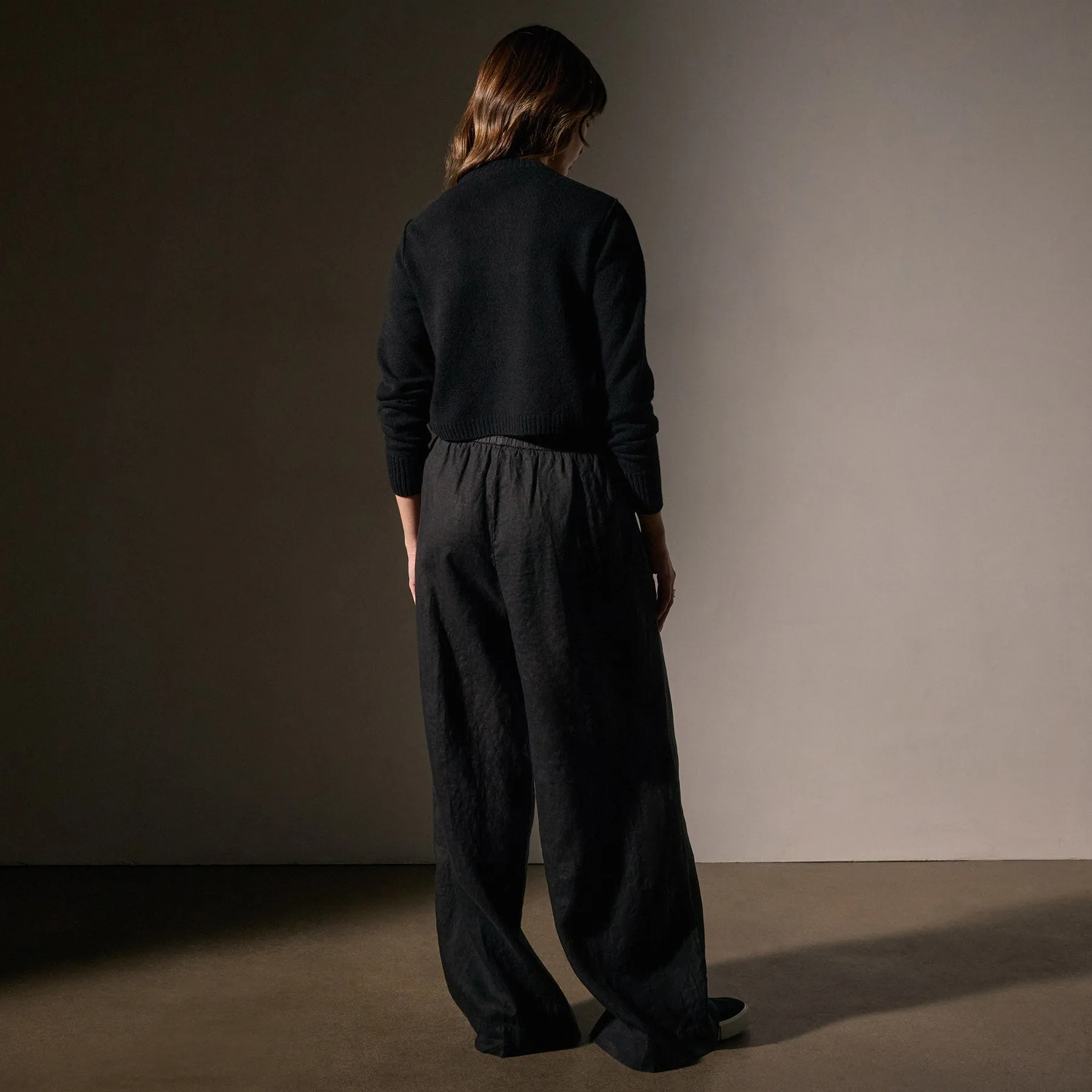 Lightweight Linen Wide Leg Pant - Black