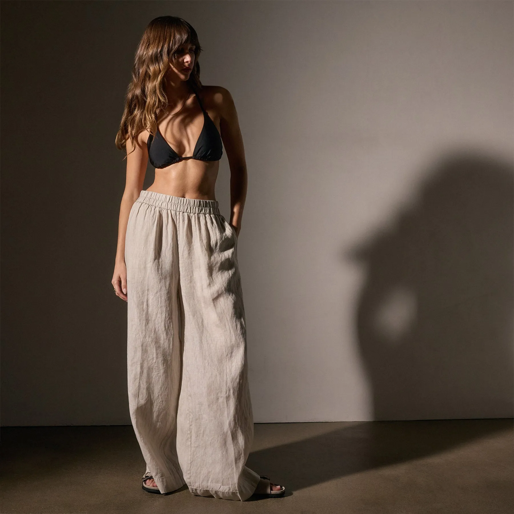 Lightweight Linen Wide Leg Pant - Salt Pigment