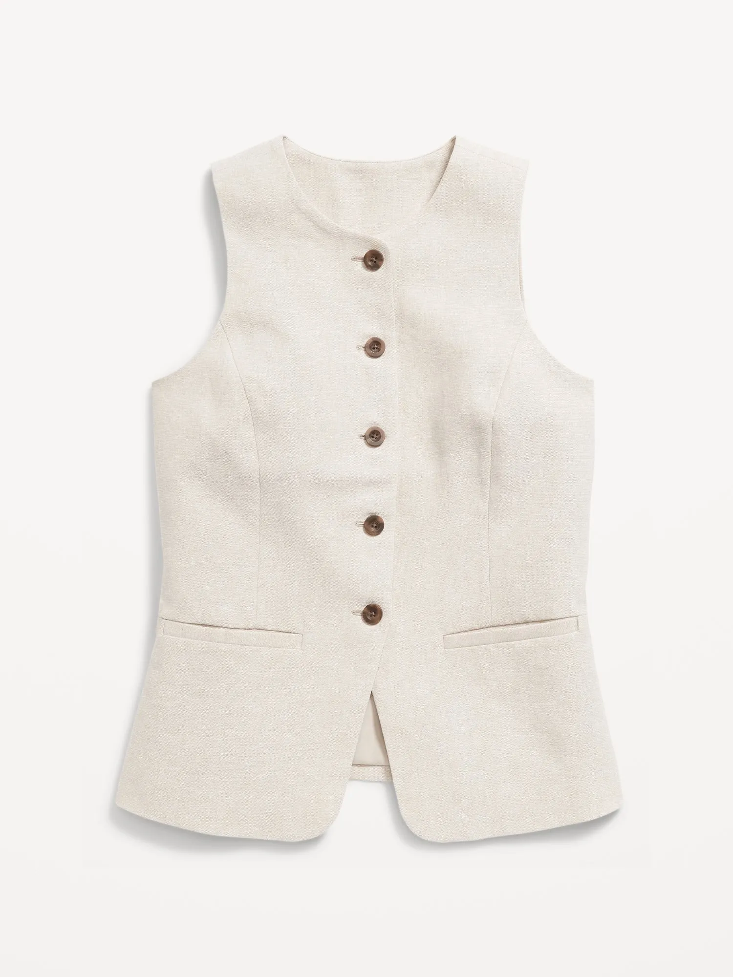 Linen-Blend Button-Front Vest