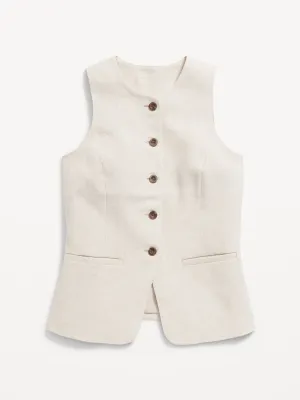 Linen-Blend Button-Front Vest