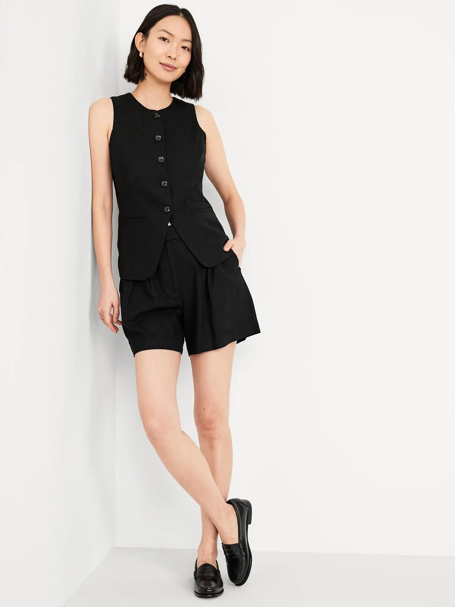 Linen-Blend Button-Front Vest