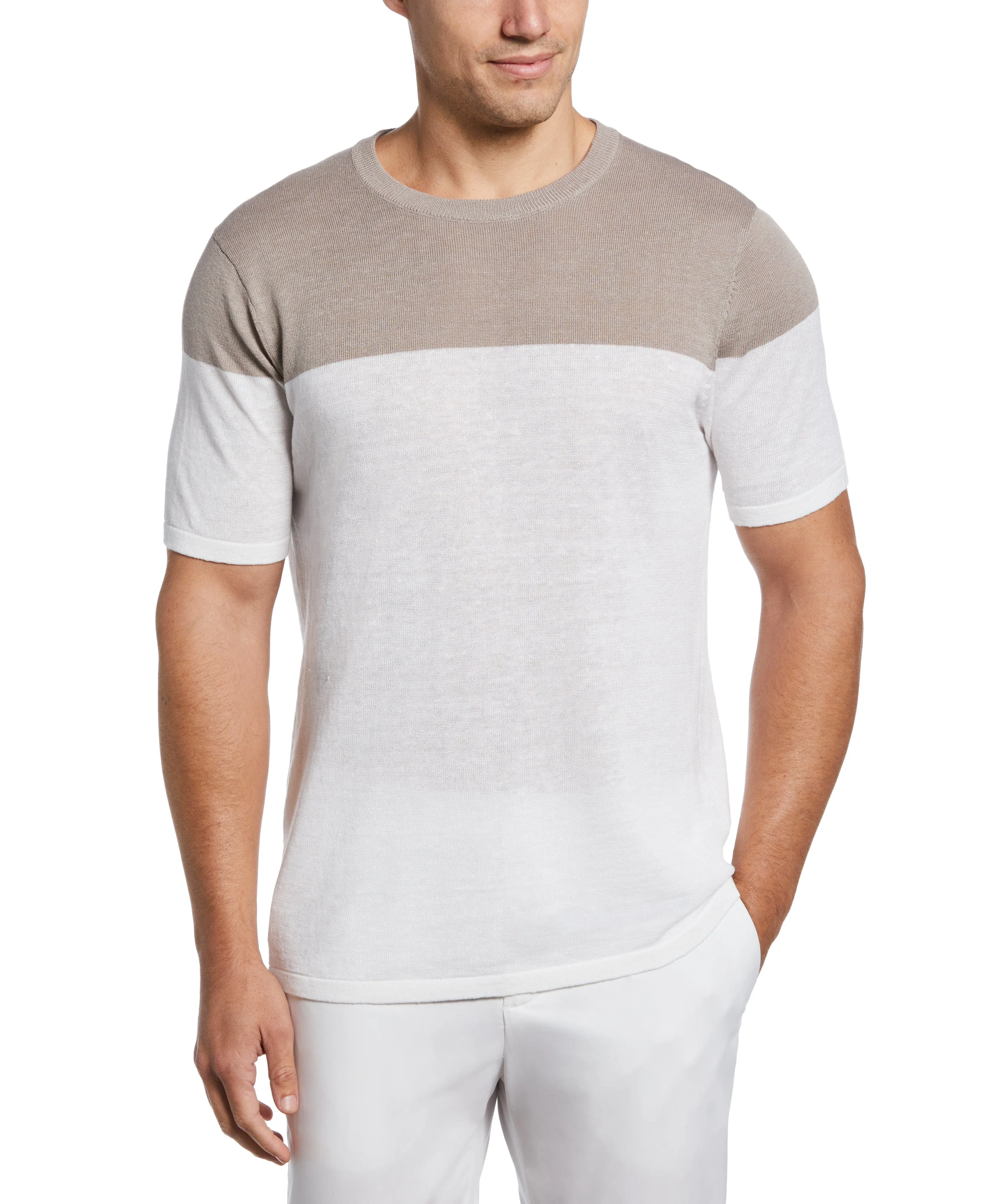 Linen Blend Color Block Tee