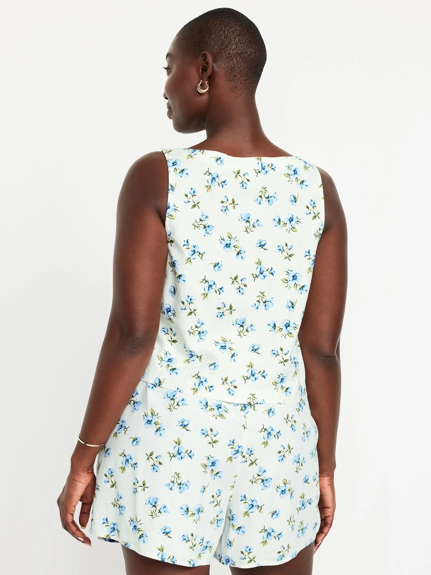 Linen-Blend Crop Top