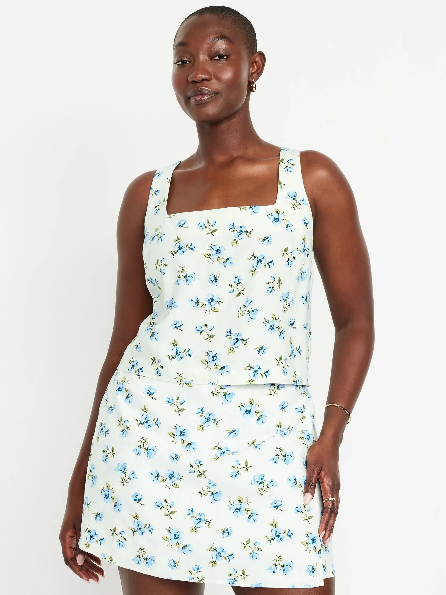 Linen-Blend Crop Top