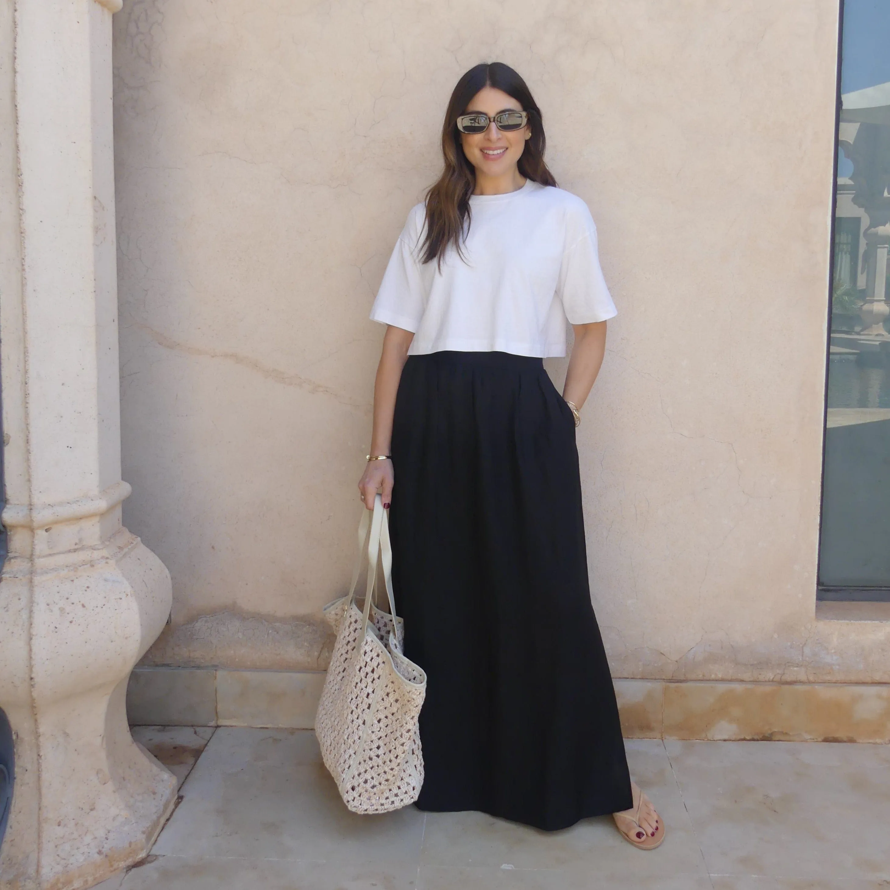 LINEN BLEND ELASTICATED WAIST MAXI SKIRT - BLACK