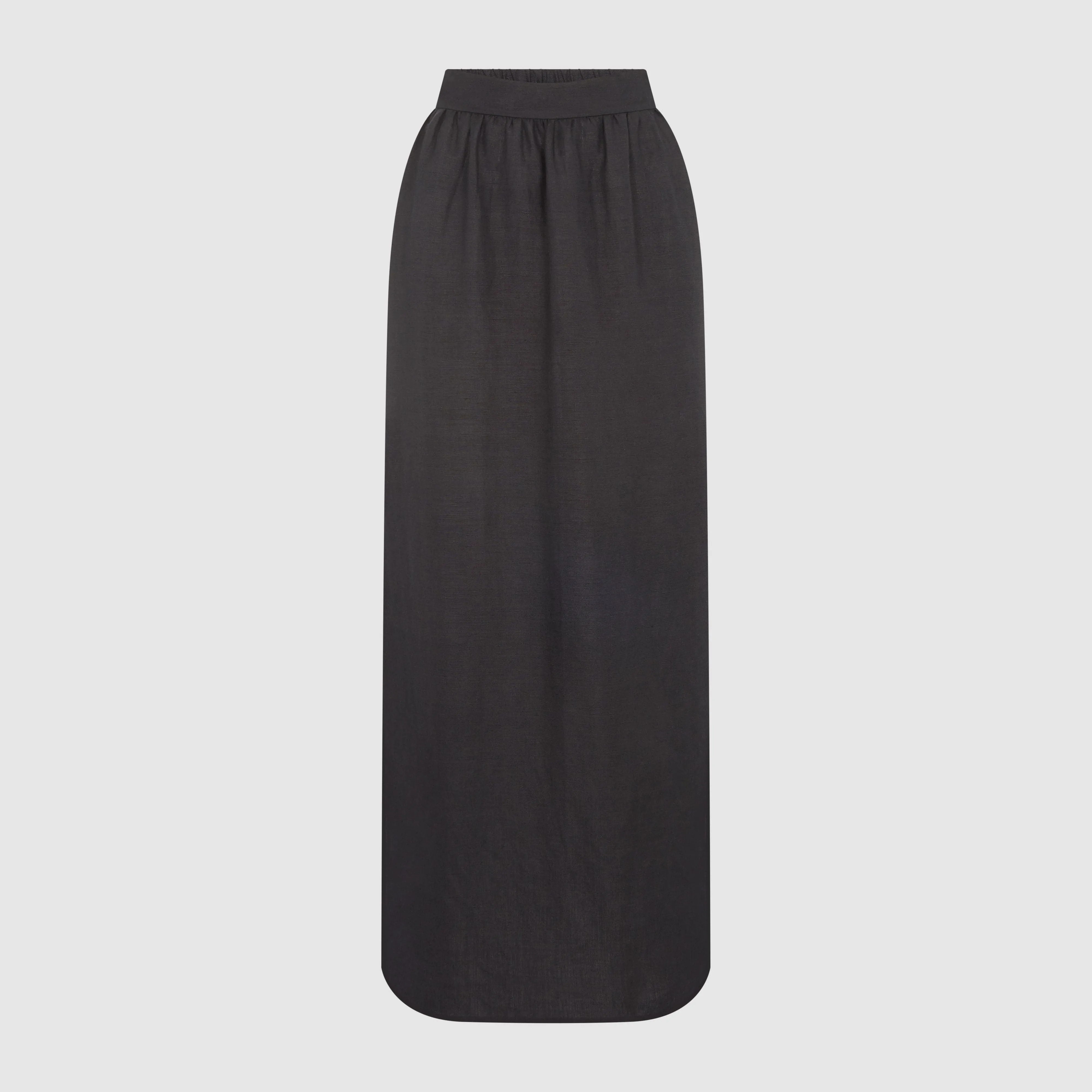 LINEN BLEND ELASTICATED WAIST MAXI SKIRT - BLACK