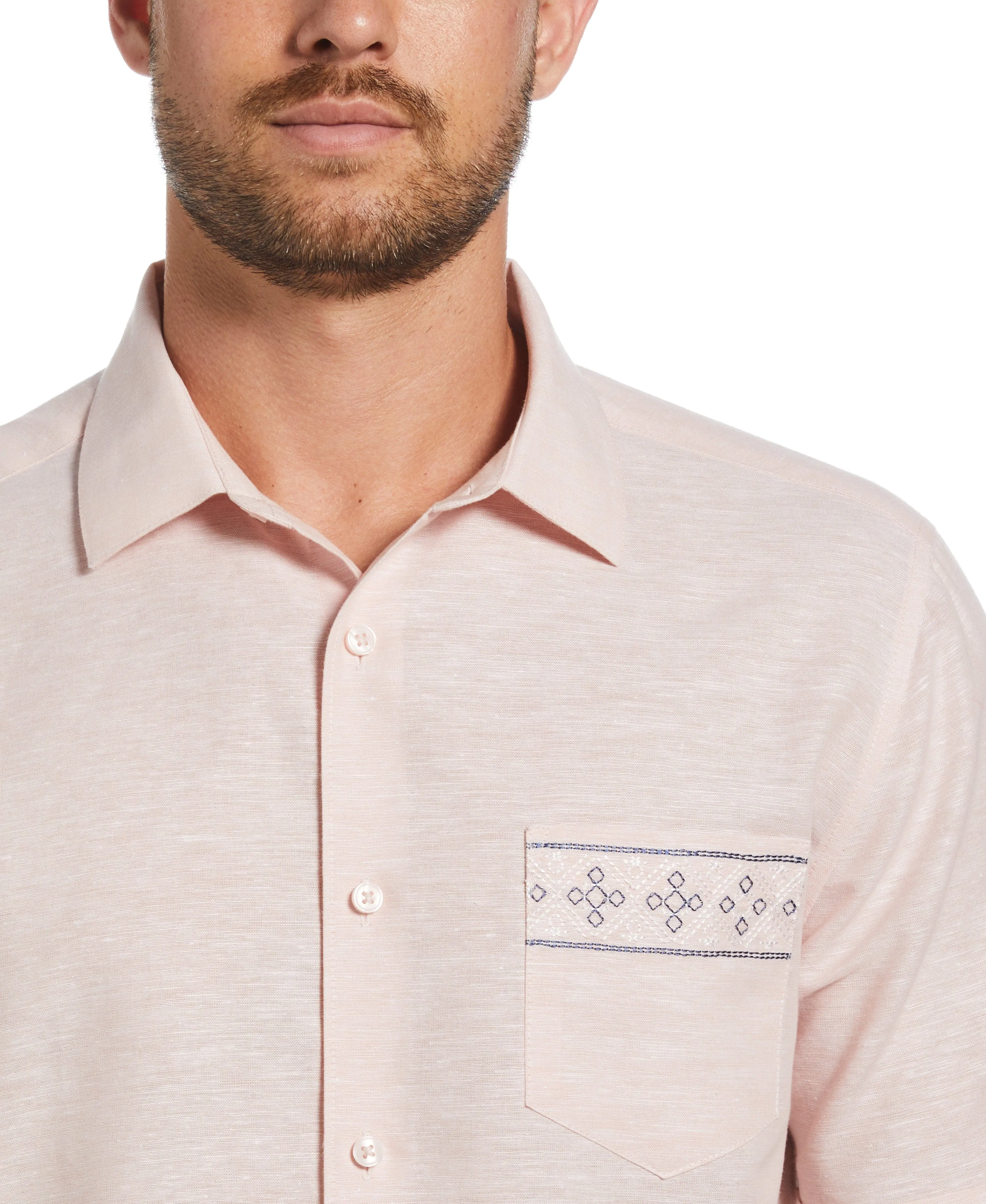 Linen Blend Embroidered Border Shirt
