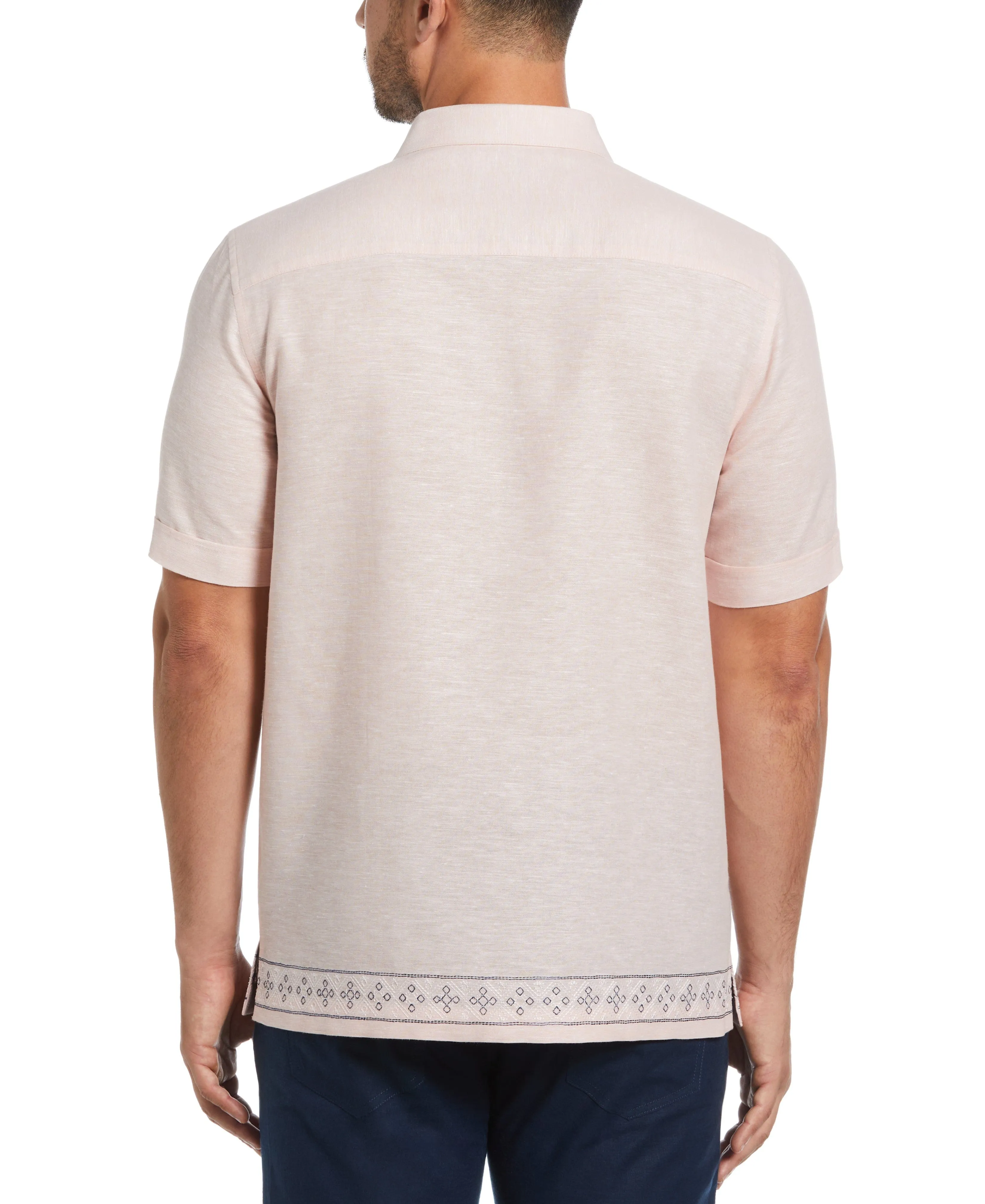 Linen Blend Embroidered Border Shirt