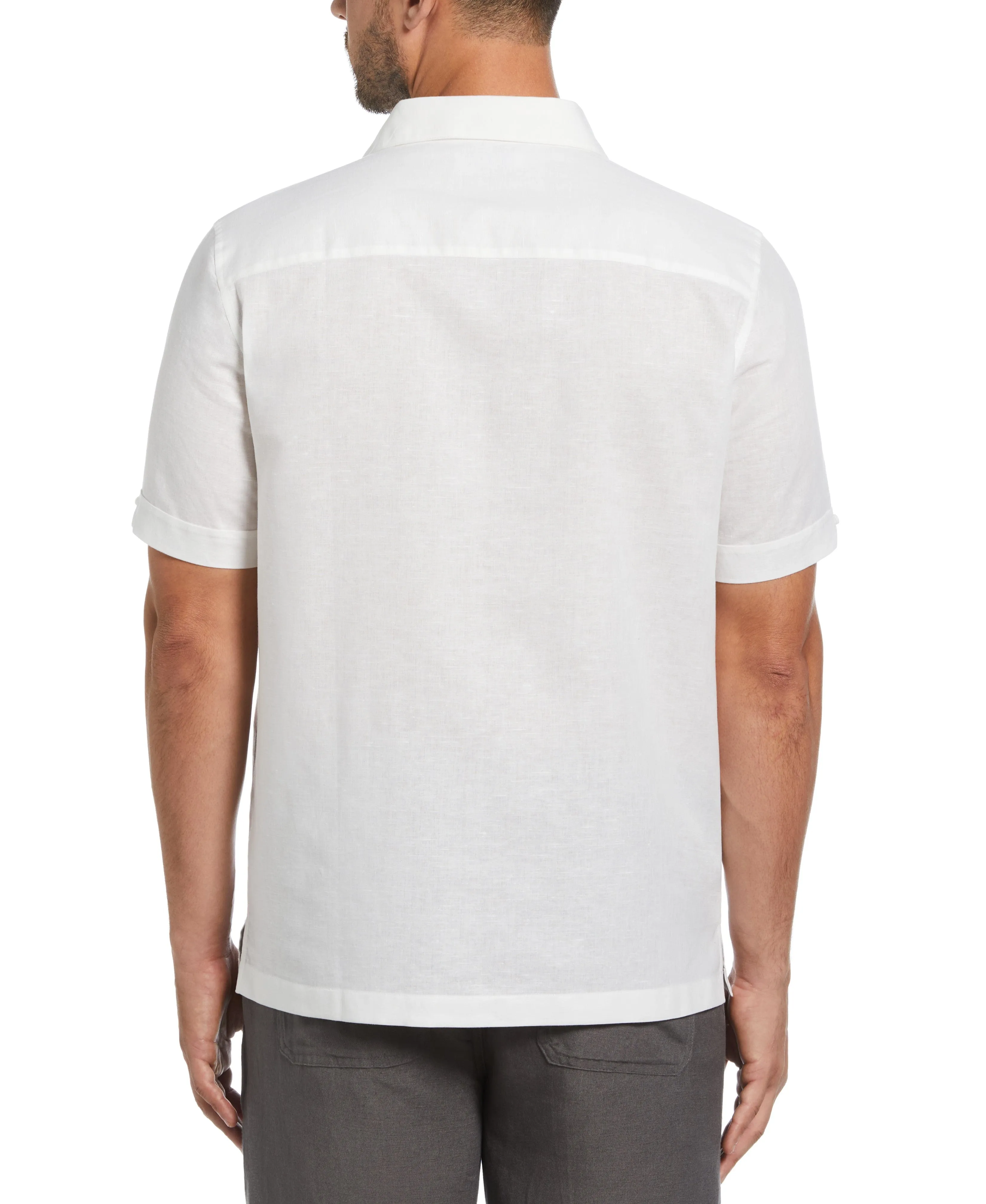 Linen Blend Embroidered Contrast Wave Panel Shirt