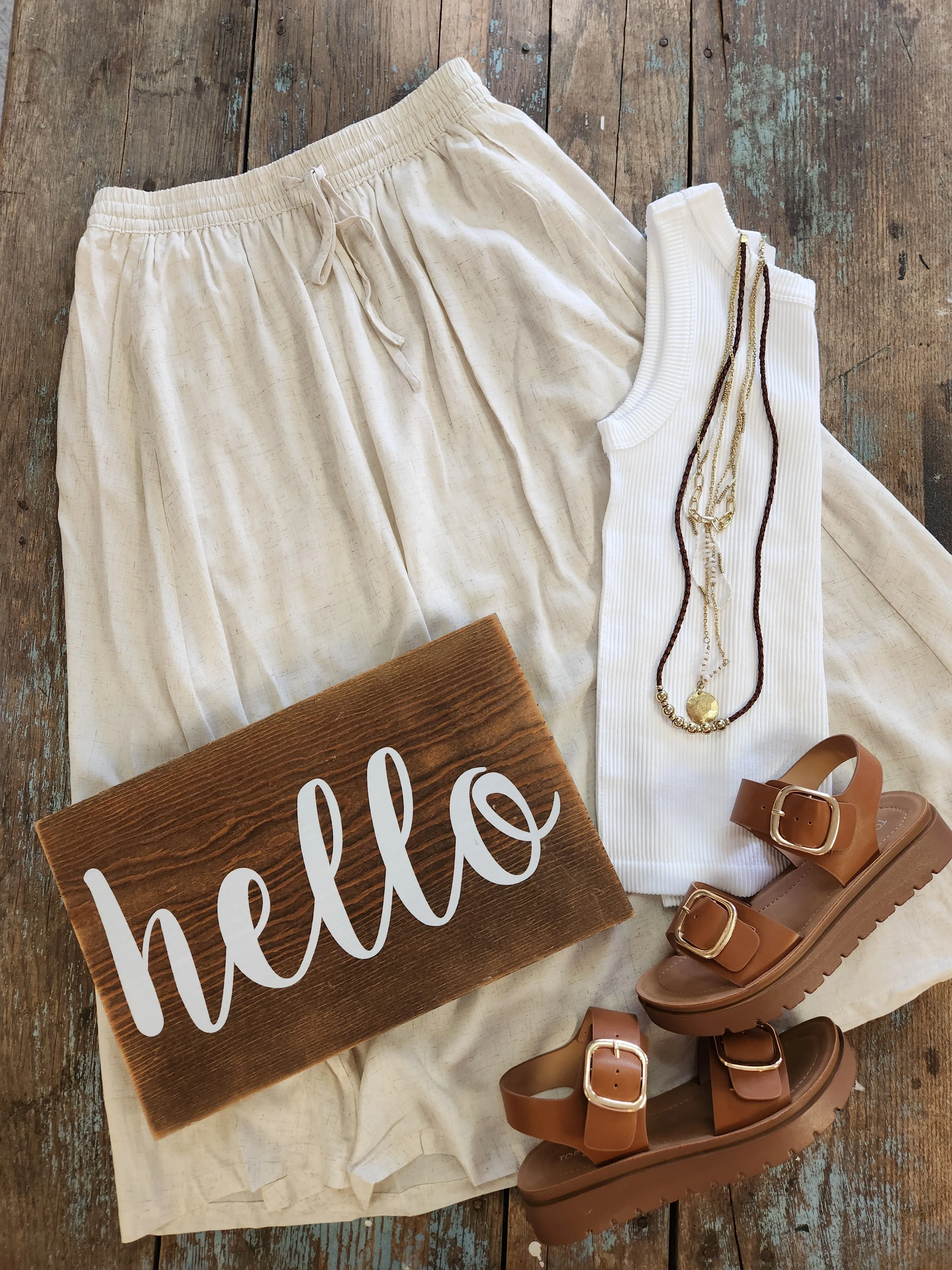 Linen Blend Midi Skirt