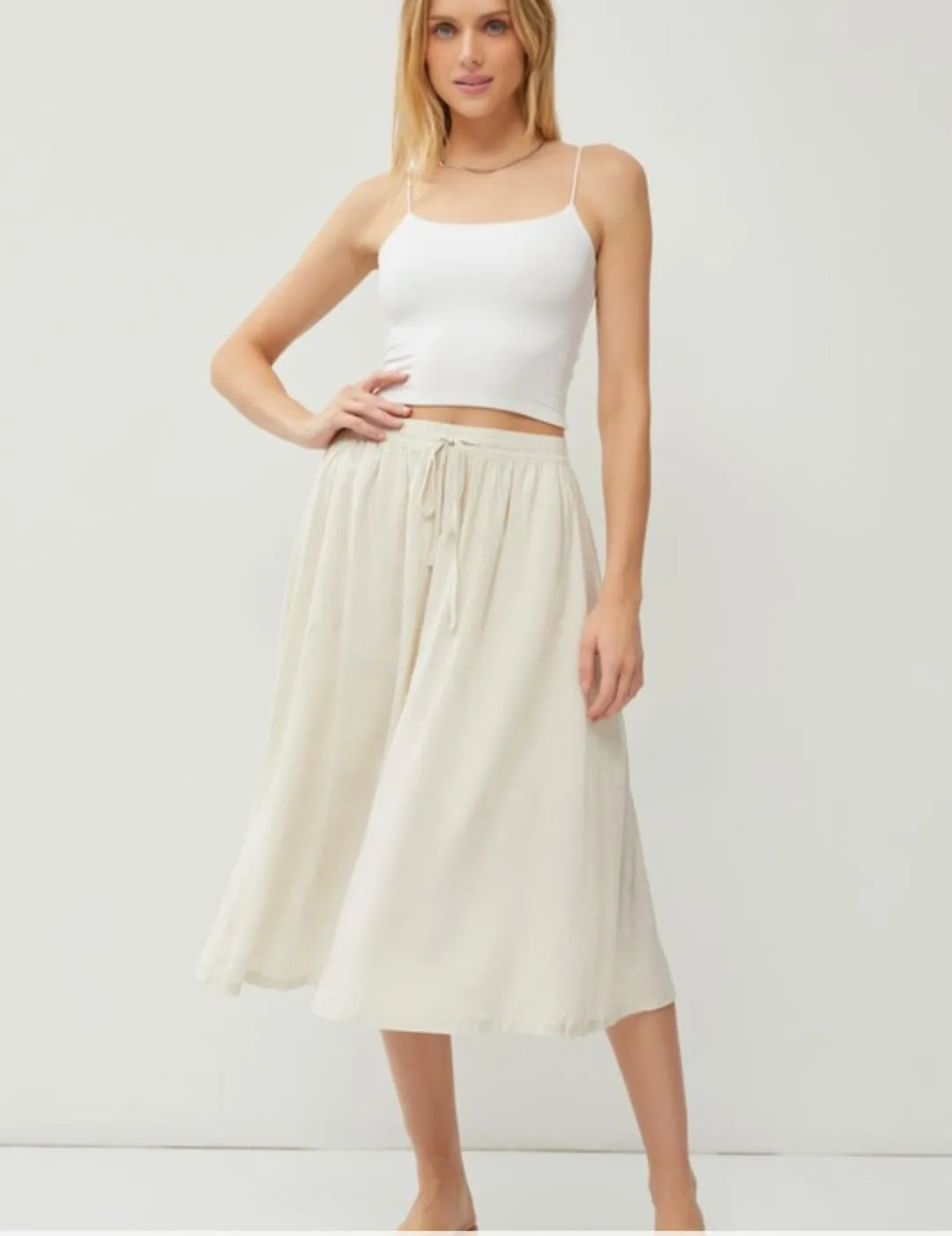 Linen Blend Midi Skirt