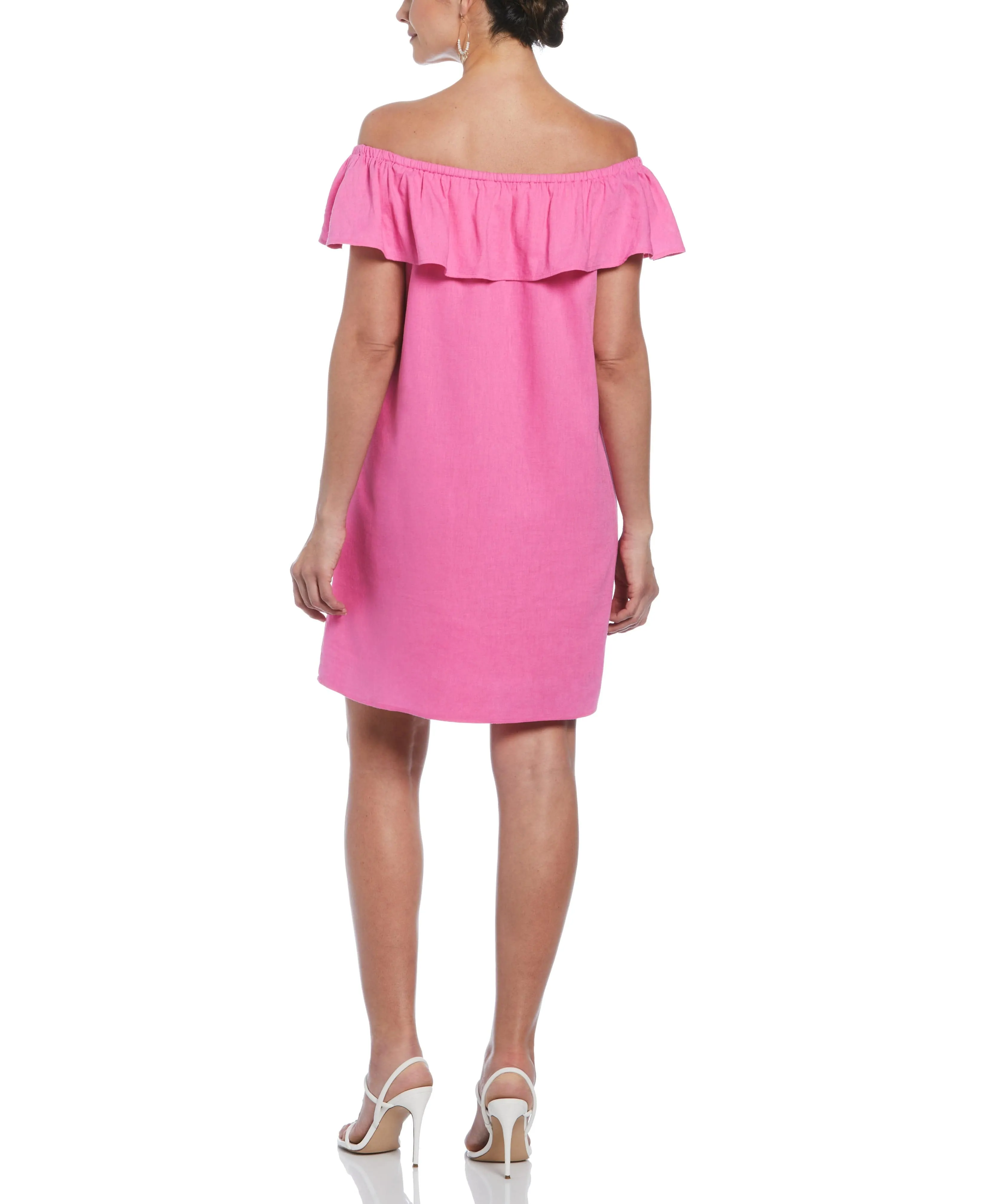 Linen Blend Off-Shoulder Knee-Length Dress