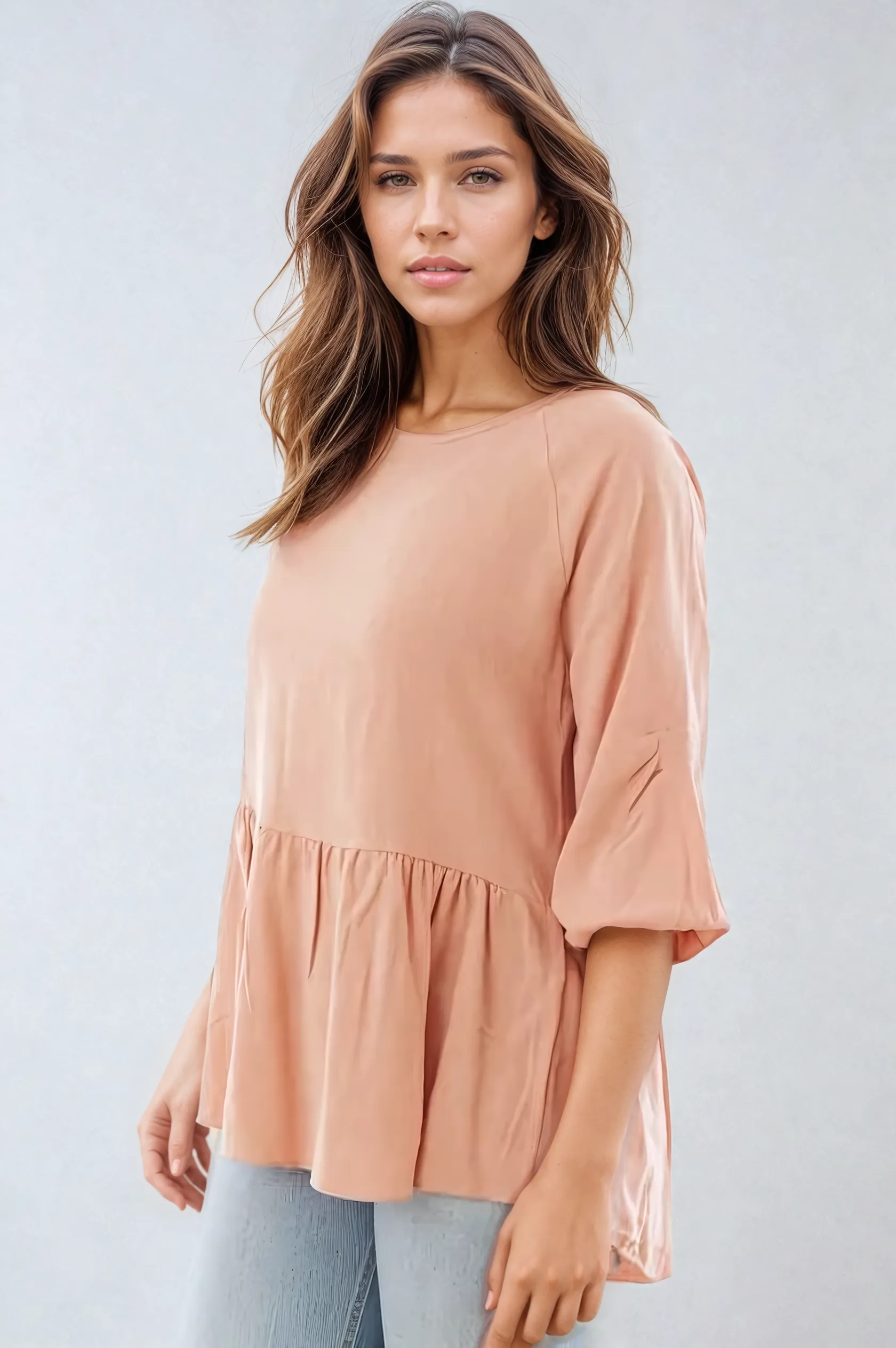 LINEN BLEND PINTUCK TOP IN DUSTY ROSE
