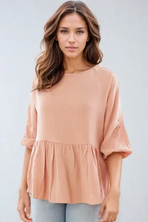 LINEN BLEND PINTUCK TOP IN DUSTY ROSE