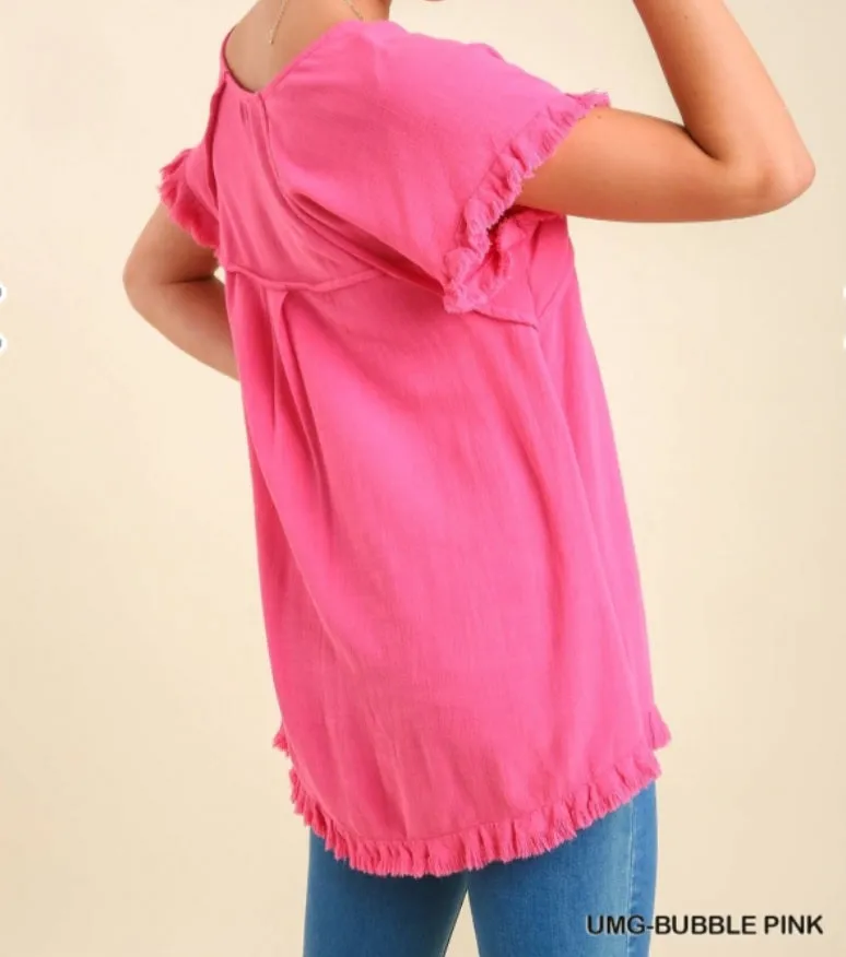 Linen Blend Pintuck Top