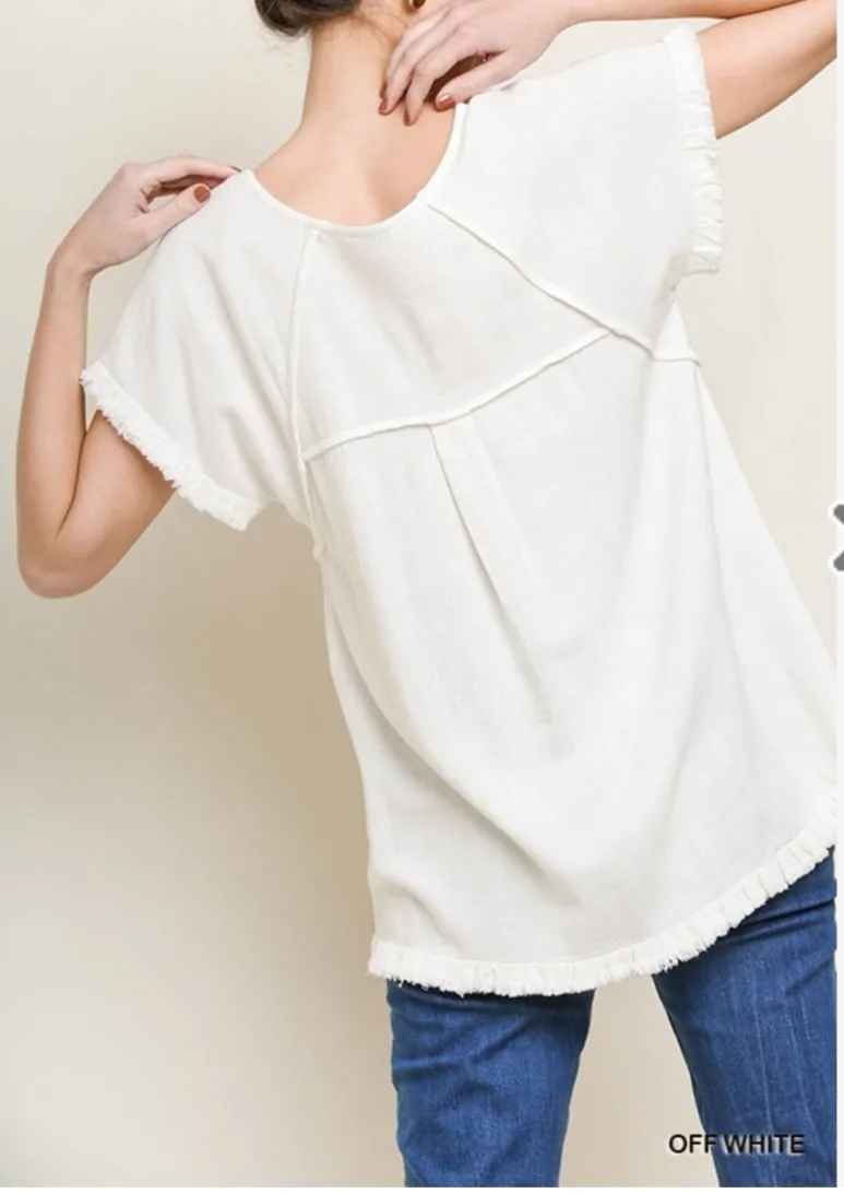 Linen Blend Pintuck Top