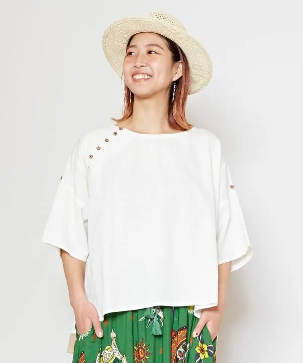 Linen Blend Slouchy Bohemian Top
