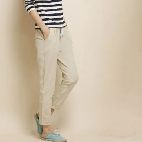 Linen Harem Nine Elastic Waist Pants All-Match Loose Pantalon Candy Colored Women's Casual Pants Trousers
