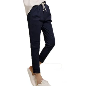 Linen Harem Nine Elastic Waist Pants All-Match Loose Pantalon Candy Colored Women's Casual Pants Trousers