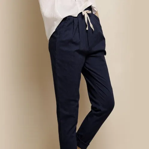 Linen Harem Nine Elastic Waist Pants All-Match Loose Pantalon Candy Colored Women's Casual Pants Trousers