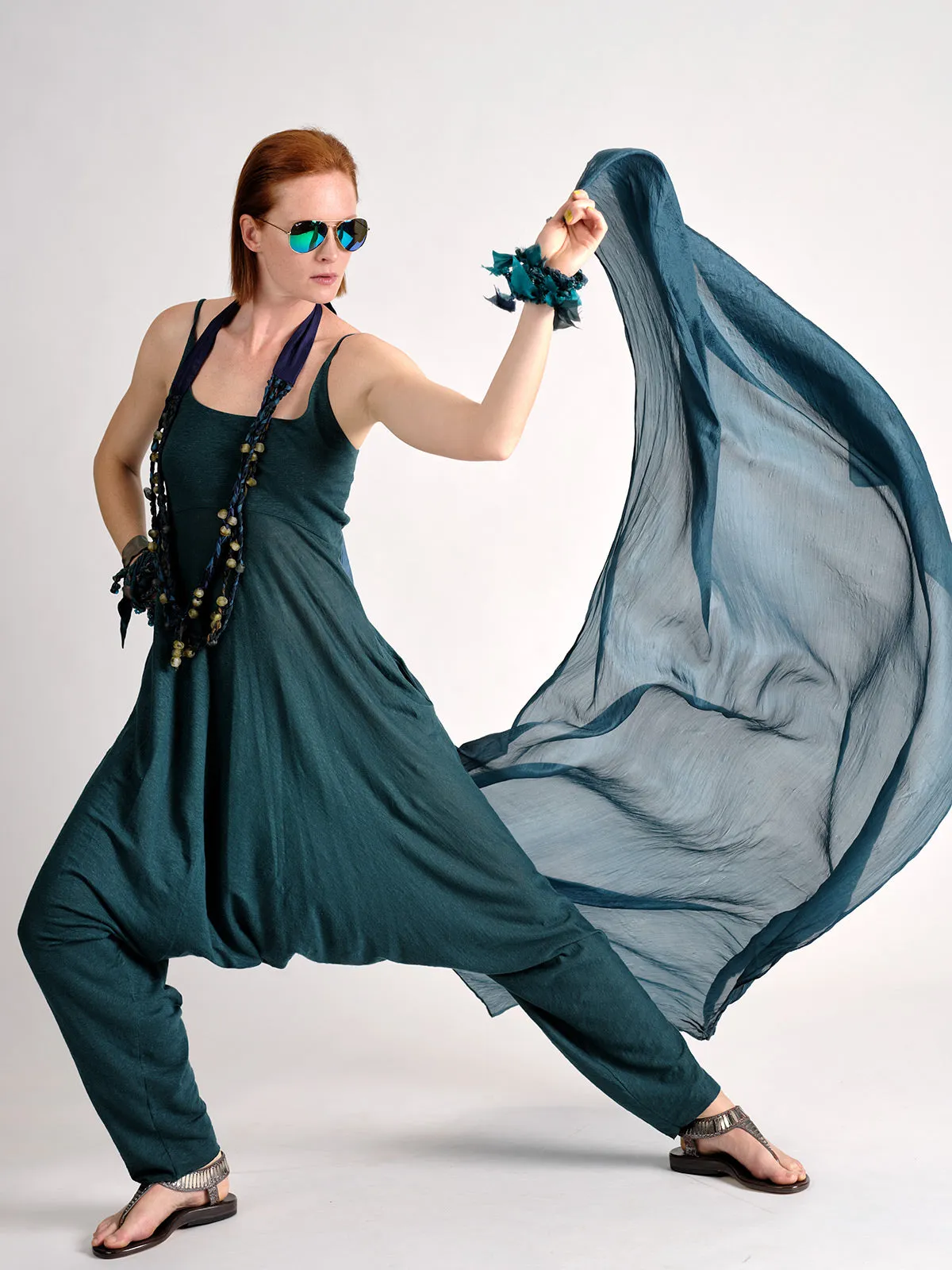 Linen Jersey Drop Crotch Jumpsuit