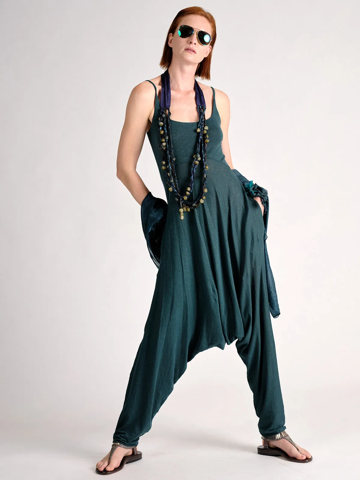 Linen Jersey Drop Crotch Jumpsuit