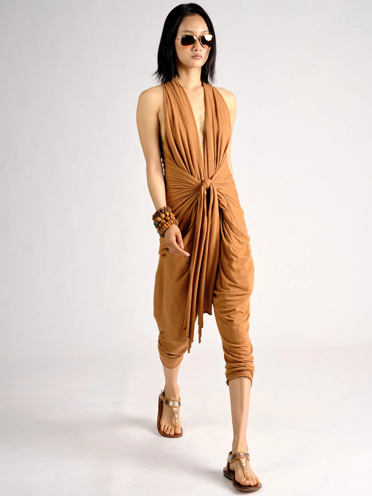 Linen Jersey Wrap and Tie Jumpsuit