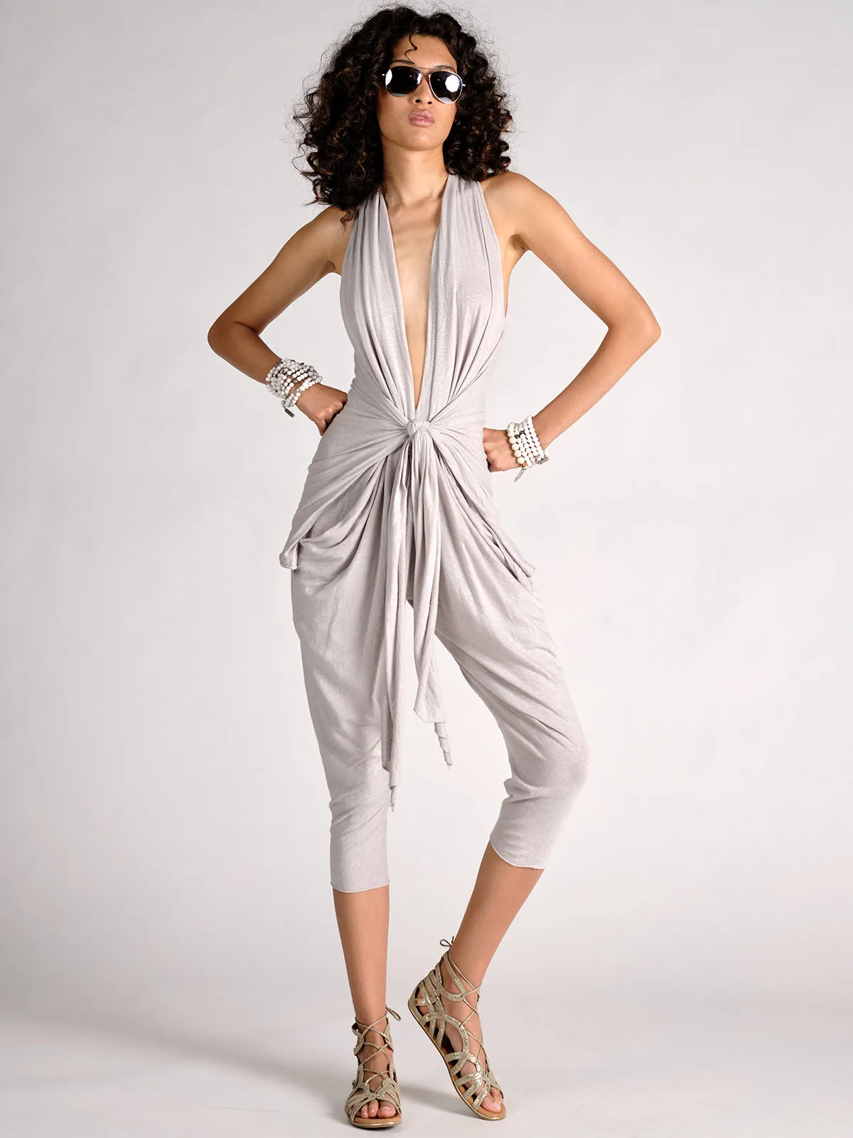 Linen Jersey Wrap and Tie Jumpsuit