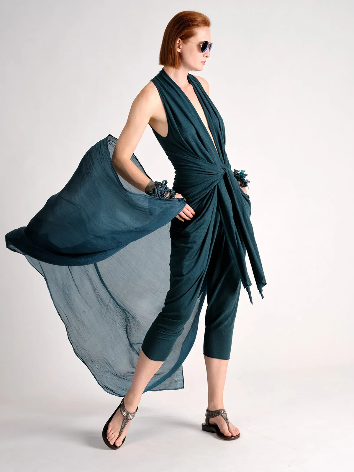 Linen Jersey Wrap and Tie Jumpsuit