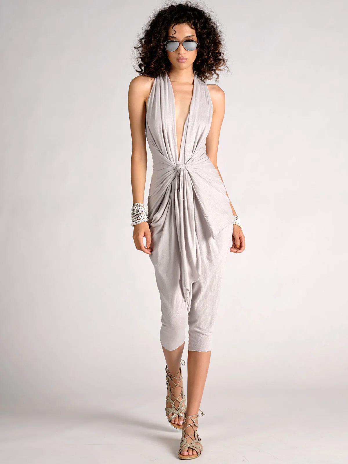 Linen Jersey Wrap and Tie Jumpsuit