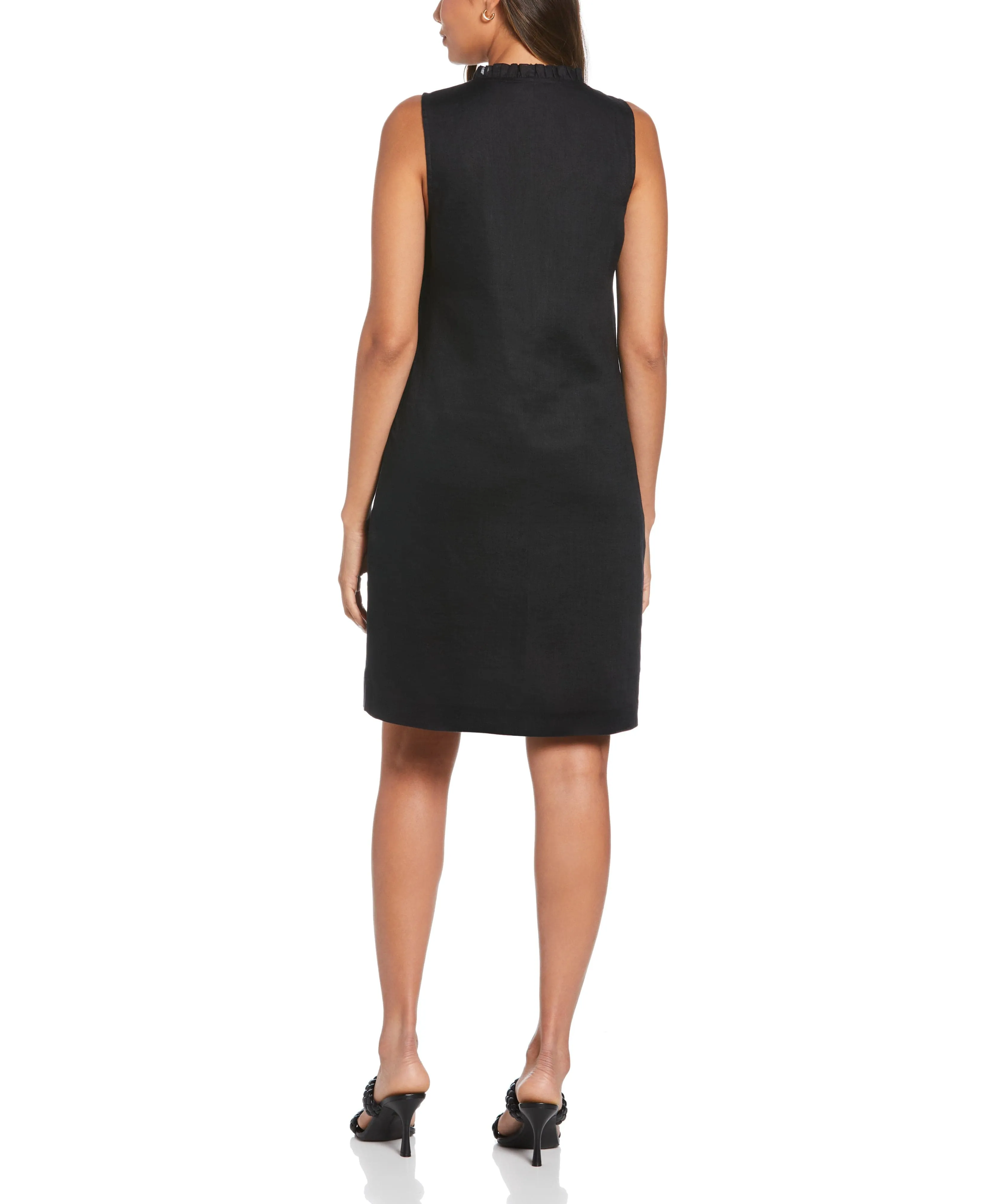 Linen Ruffle Neckline Dress