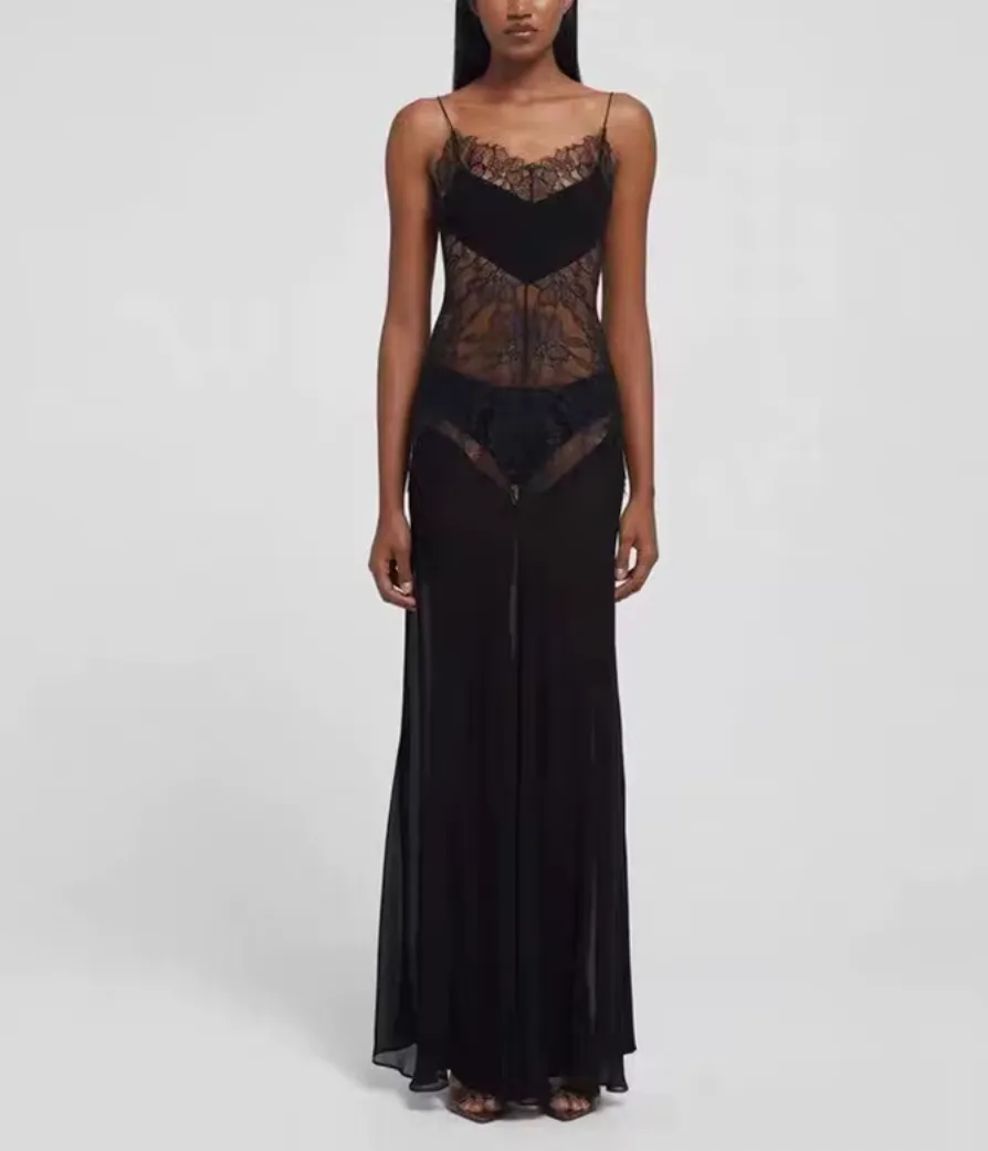 LIZZY SHEER LACE CHIFFON MAXI