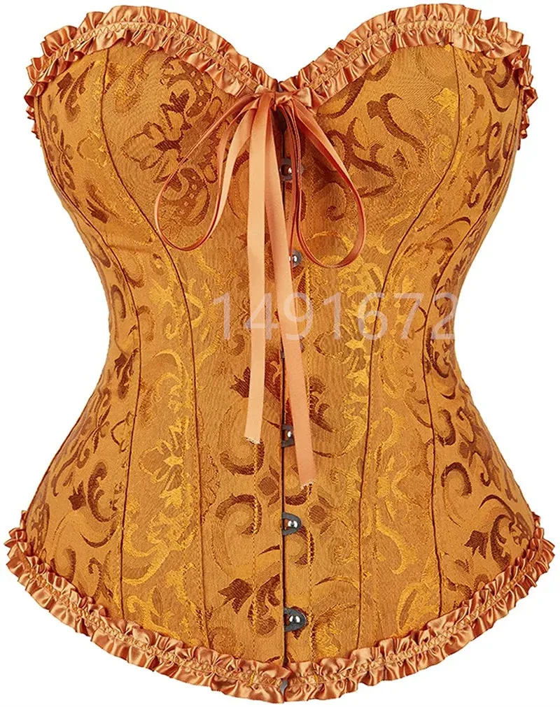 M White Corset Top Plus Size Women Bustier Overbust Sexy Lace up Floral Lingerie Vintage Victorian Fashion Black Red