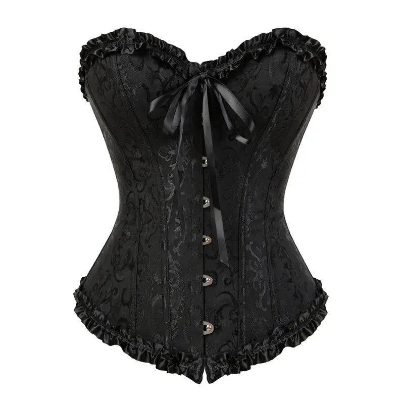 M White Corset Top Plus Size Women Bustier Overbust Sexy Lace up Floral Lingerie Vintage Victorian Fashion Black Red