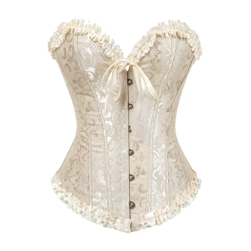 M White Corset Top Plus Size Women Bustier Overbust Sexy Lace up Floral Lingerie Vintage Victorian Fashion Black Red