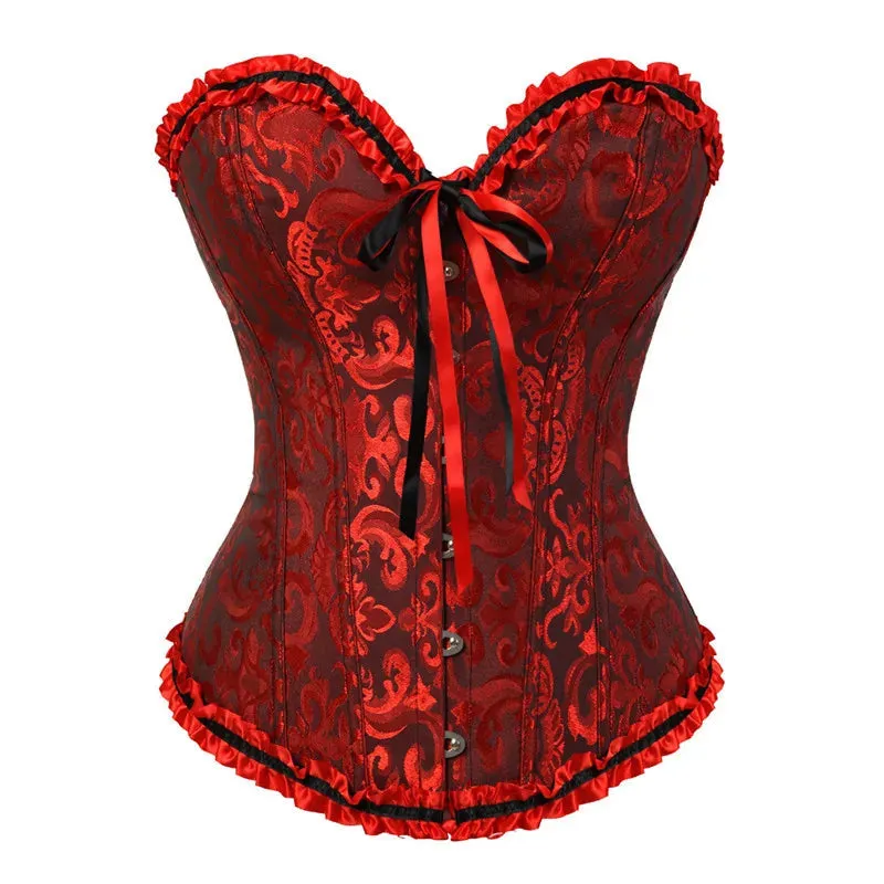 M White Corset Top Plus Size Women Bustier Overbust Sexy Lace up Floral Lingerie Vintage Victorian Fashion Black Red