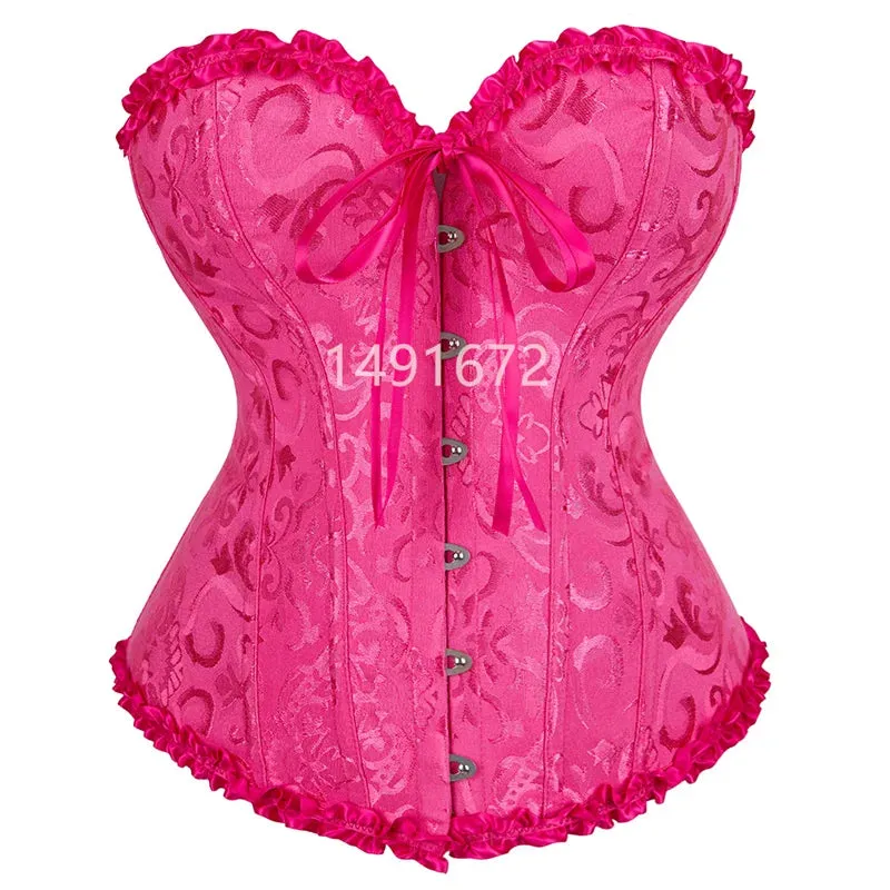 M White Corset Top Plus Size Women Bustier Overbust Sexy Lace up Floral Lingerie Vintage Victorian Fashion Black Red