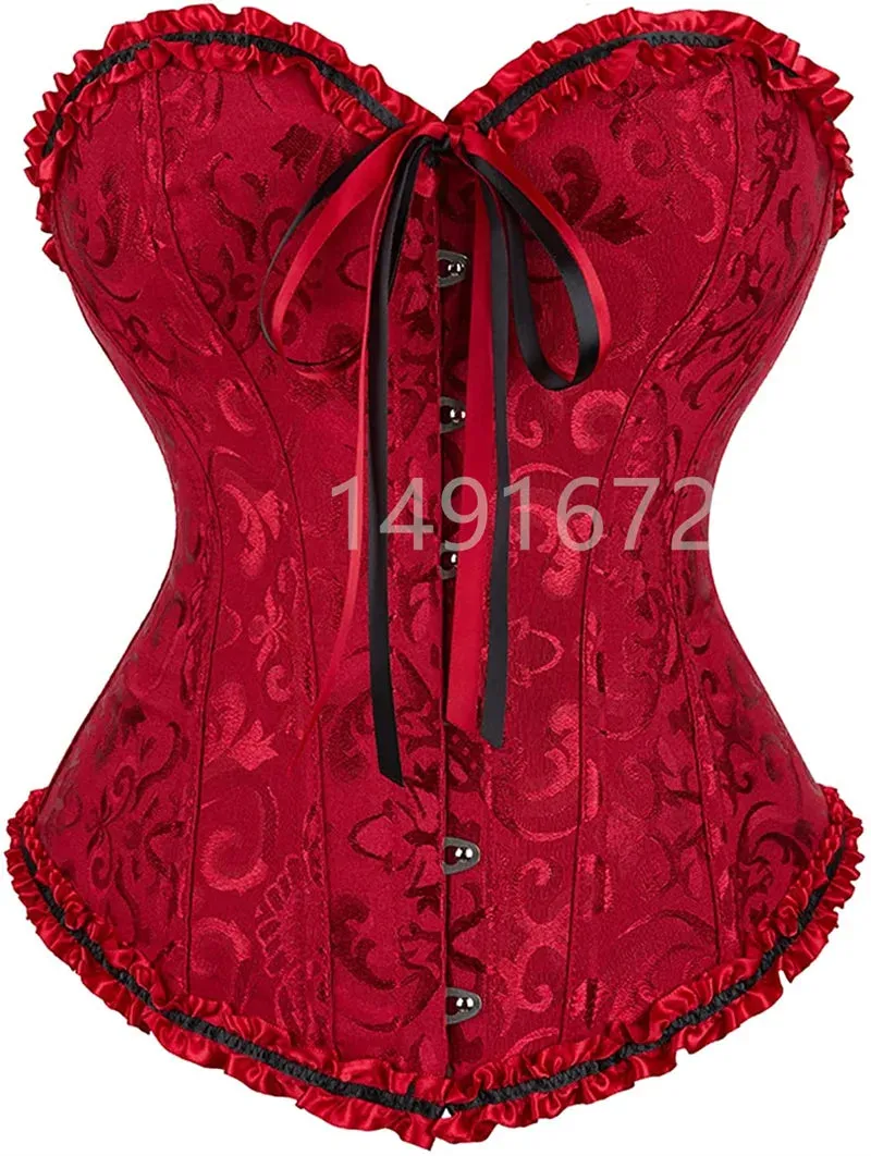 M White Corset Top Plus Size Women Bustier Overbust Sexy Lace up Floral Lingerie Vintage Victorian Fashion Black Red