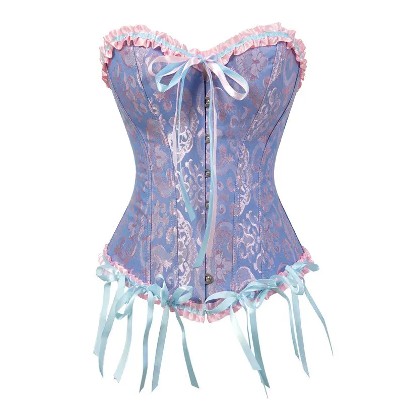 M White Corset Top Plus Size Women Bustier Overbust Sexy Lace up Floral Lingerie Vintage Victorian Fashion Black Red