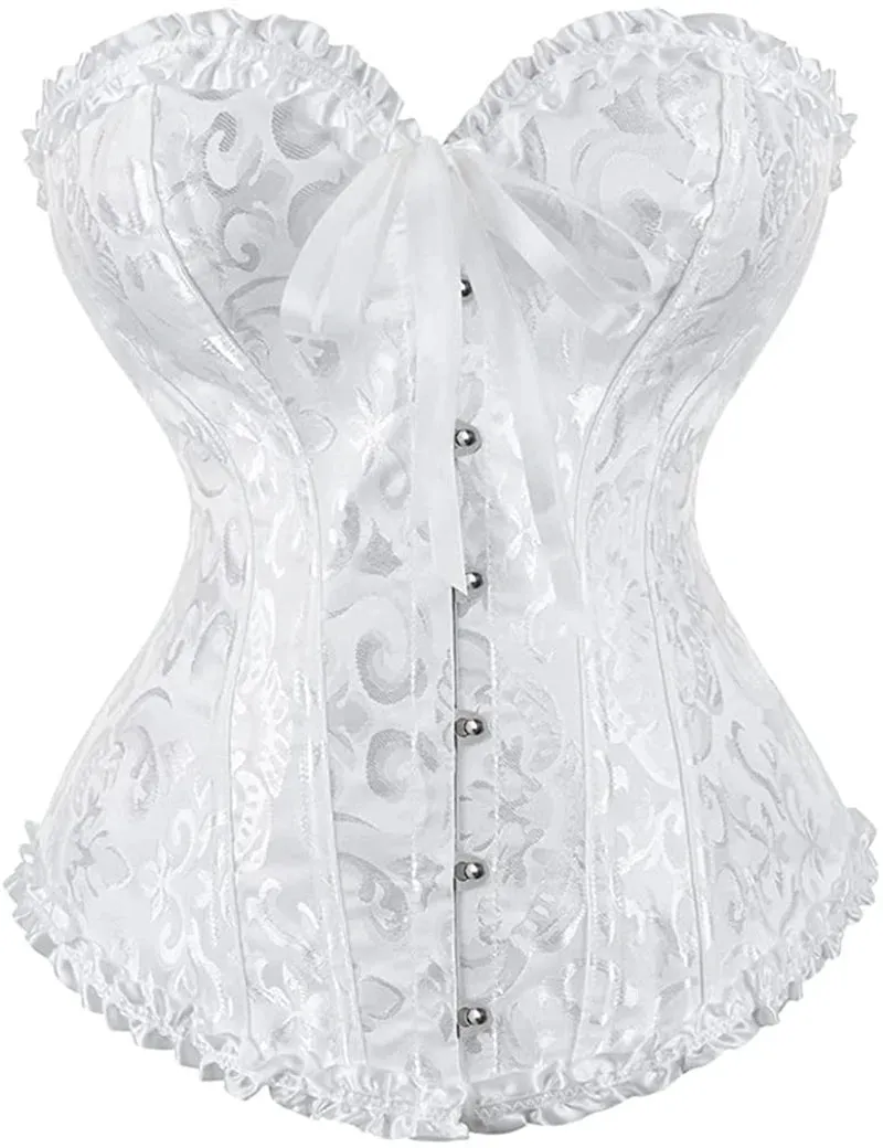 M White Corset Top Plus Size Women Bustier Overbust Sexy Lace up Floral Lingerie Vintage Victorian Fashion Black Red