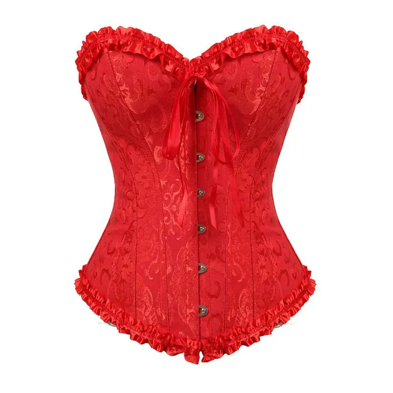 M White Corset Top Plus Size Women Bustier Overbust Sexy Lace up Floral Lingerie Vintage Victorian Fashion Black Red