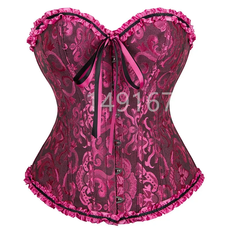 M White Corset Top Plus Size Women Bustier Overbust Sexy Lace up Floral Lingerie Vintage Victorian Fashion Black Red