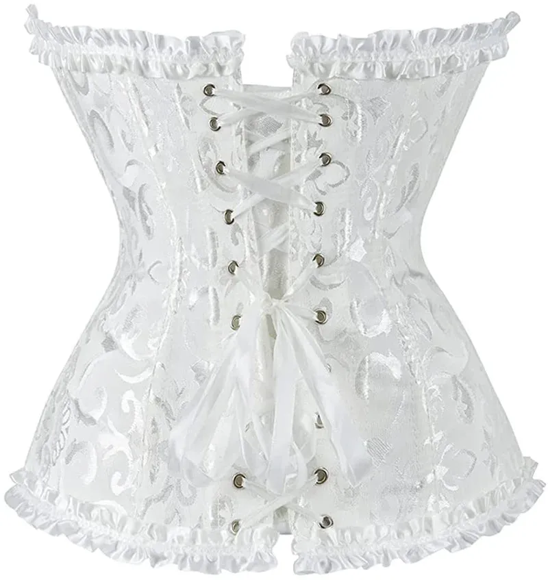 M White Corset Top Plus Size Women Bustier Overbust Sexy Lace up Floral Lingerie Vintage Victorian Fashion Black Red