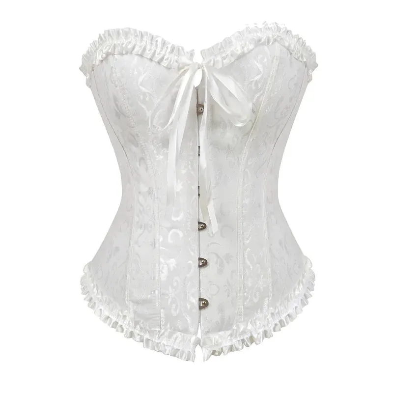 M White Corset Top Plus Size Women Bustier Overbust Sexy Lace up Floral Lingerie Vintage Victorian Fashion Black Red