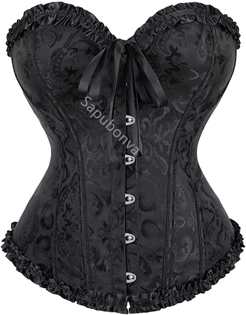 M White Corset Top Plus Size Women Bustier Overbust Sexy Lace up Floral Lingerie Vintage Victorian Fashion Black Red