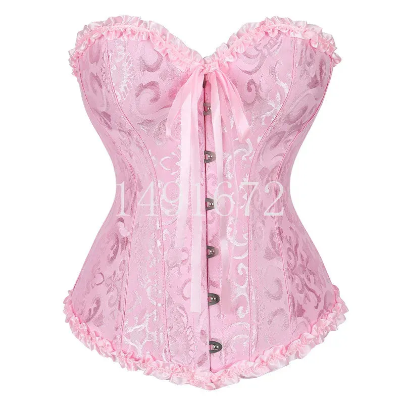 M White Corset Top Plus Size Women Bustier Overbust Sexy Lace up Floral Lingerie Vintage Victorian Fashion Black Red