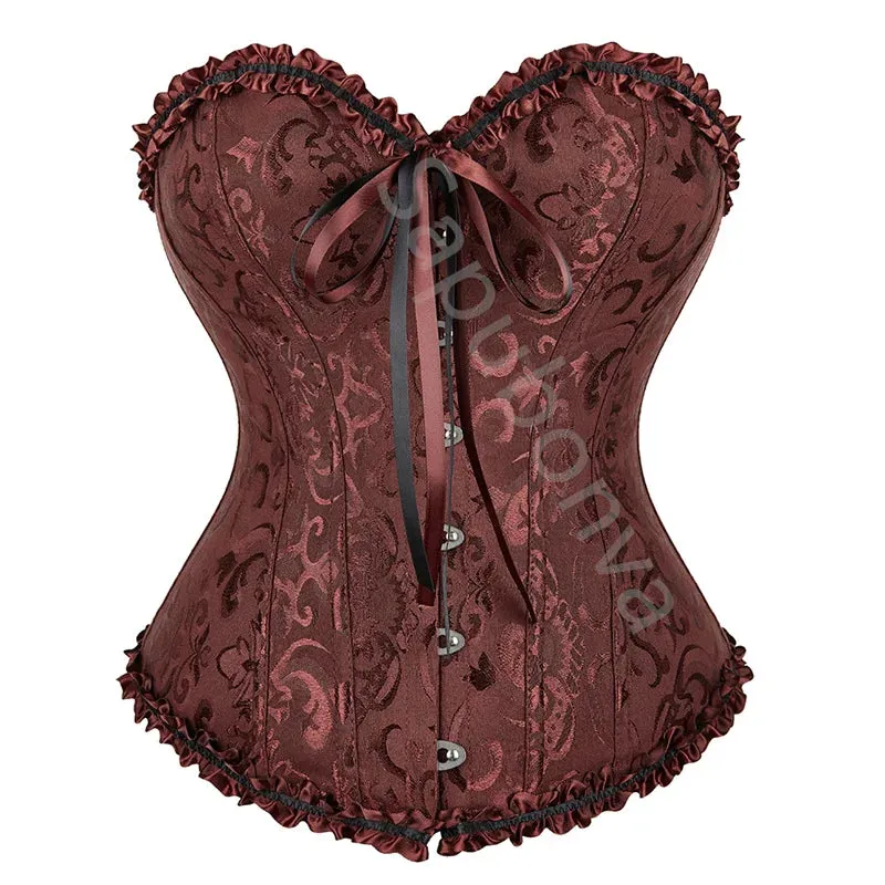 M White Corset Top Plus Size Women Bustier Overbust Sexy Lace up Floral Lingerie Vintage Victorian Fashion Black Red